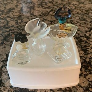 Five Vintage mini empty perfume bottles Shalimar Collectible display refill gift